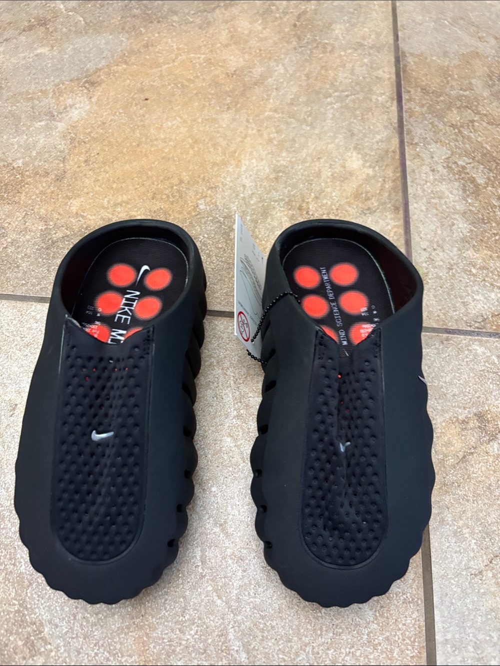Nike Black Slip-On Men's Sandal with neon orange Insole Accents nwt